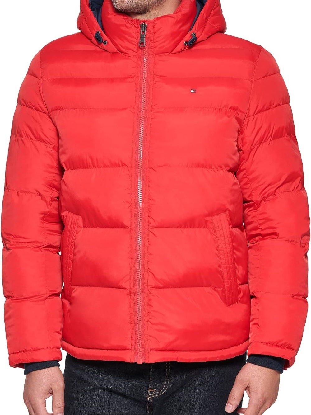 Tommy Hilfiger Men's Bright Red Down Alternative Hooded Puffer Jacket